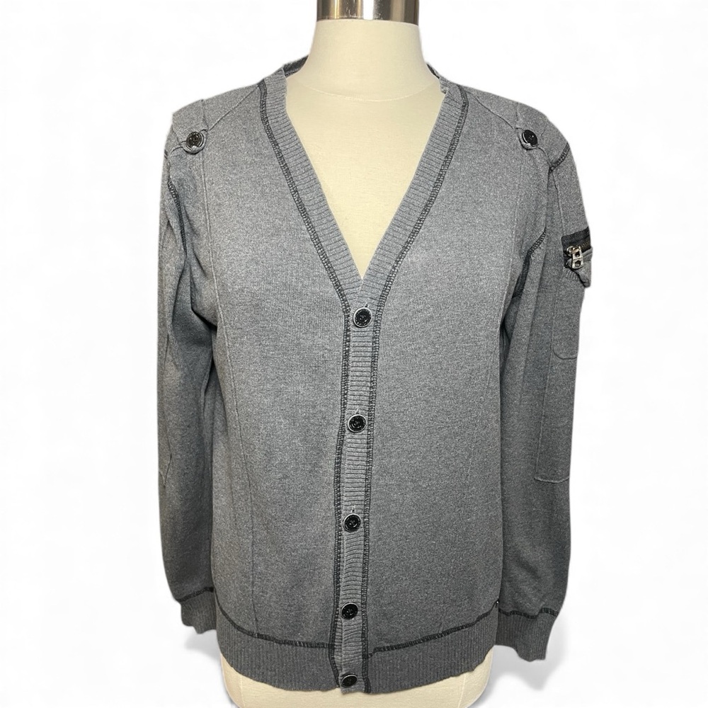 Y2K Cotton Moto Utility Cardigan Slim Fit Button Sweater Size Large